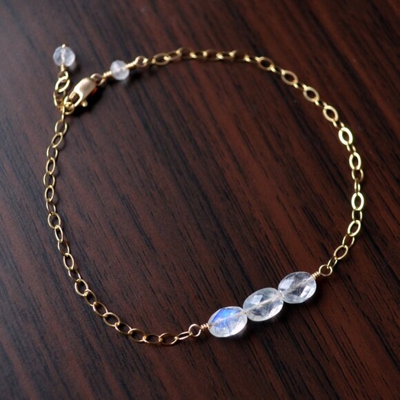 Dainty Rainbow Moonstone Bracelet in Gold - Picture 3 of 10